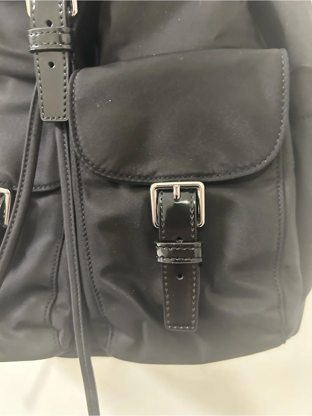 Tory Burch Black Nylon Buckle-Front Backpack with Logo